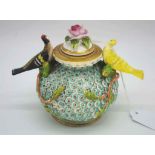 Spode flower & bird encrusted lidded jar