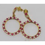 14ct yellow gold, ruby & zircon hoop earrings