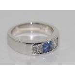 18ct white gold Ceylon sapphire and diamond ring