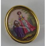 Good antique enamel brooch depicting a lady