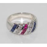 18ct white gold, Burmese rubies, Ceylon sapphires