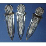 Three sterling silver & filigree bookmarks