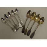 Nine various Russian silver teaspoons