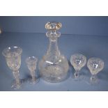 19th century decanter and four glasses