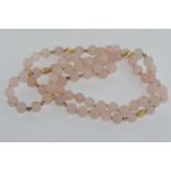 Rose quartz and 9ct gold necklace