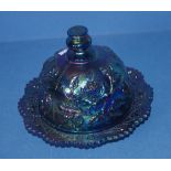 Amethyst Carnival glass covered dish