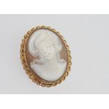 9ct yellow gold, cameo brooch