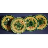 Set four Sarreguemines majolica dessert plates