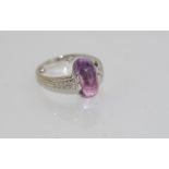 18ct white gold, amethyst and diamond ring