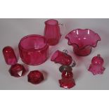 Nine assorted Victorian ruby glass pieces