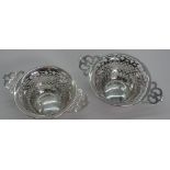 Two sterling silver pierced sweetmeat dishes