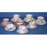 Six assorted English trios & 2 cups and saucers
