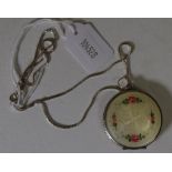 Vintage floral enamel compact on a silver chain