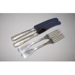 Two pairs European silver dinner knives & forks