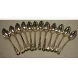 Set twelve George III sterling silver soup spoons