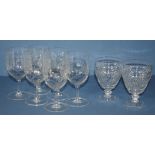 Set of six cut crystal "thistle" wine glasses