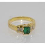 18ct yellow gold, emerald and diamond ring