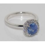 Good Ceylon blue sapphire & diamond cluster ring