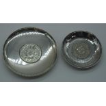 Two Arabic silver coin set dishes