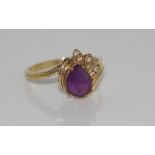 9ct yellow gold, amethyst ring with diamonds