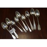 Nine various early sterling silver teaspoons