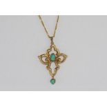 Antique 9ct gold & turquoise pendant on 9ct chain