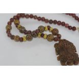 Agate frog necklace with etched glass beads