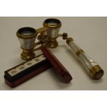 Pair vintage MOP set brass opera glasses