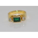 18ct yellow gold, emerald and diamond ring