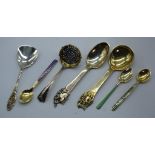 Seven assorted sterling silver spoons