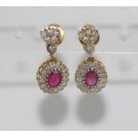 18ct yellow gold, ruby and diamond drop earrings