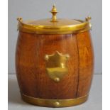Vintage brass & oak biscuit barrel