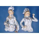 Pair early continental bisque wall figures