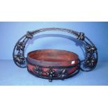 Vintage French art glass bowl & wrought iron frame