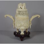 Antique oriental ivory lidded pot, C:1900