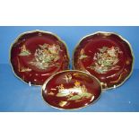 Three various Carlton Ware rouge royale bowls
