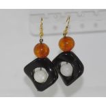 Pair of amber and stone earrings