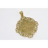 14ct yellow gold engraved pendant