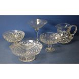 Four cut crystal comports & a water jug