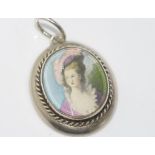 Handpainted silver portrait pendant