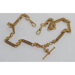 9ct yellow gold fancy link fob chain with t-bar