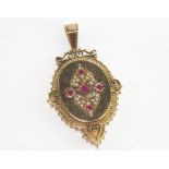 Large 9ct yellow gold, ruby and pearl open locket