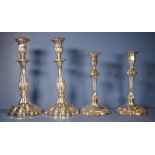 Four 19th century silver plated candlesticks