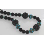 Necklace of onyx, turquoise and silver