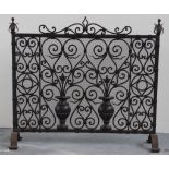 Vintage forged iron fire screen