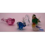 Five art glass animal figurines