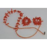 Pink coral necklace with similar earrings
