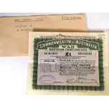Commonwealth of Australia war savings certificate