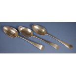 Three various early sterling silver soup spoons
