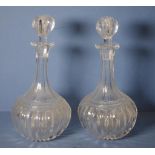 Pair of mid Victorian cut glass globe decanters